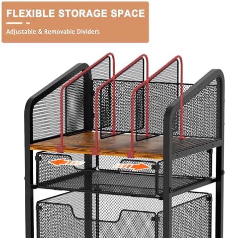 Tiaoheka Rolling File Cabinet with Adjustable Dividers, Mobile Filing Cabinet with 2 Storage Drawers on Lockable Wheels, Hanging File Organizer Beside Under Desk for Office, Home（Patent Pending）