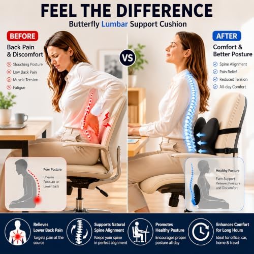 Memory Foam Lumbar Support Pillow,Back Support for Office Chair,Back Pillow for Chair,Lower Back Cushion for Desk Chair,Computer Chair,Gaming Chair and Car Seat,Washable Cover (Enhanced Black)