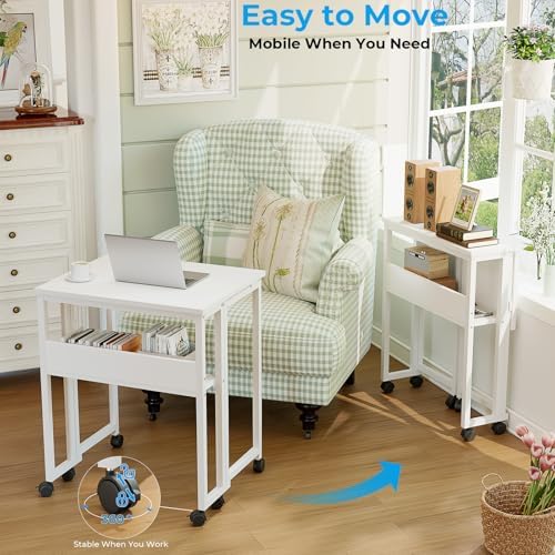 GreenForest Folding Desk with Wheels, 24.8" Rolling Table for Small Spaces