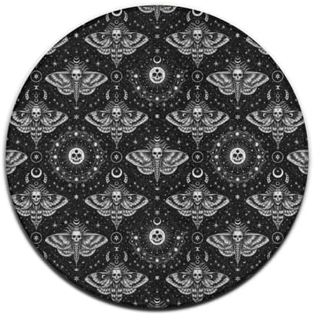 Highly Premium Quality Floor Mat, Office Chair Decor Mat, Room Sofa Yoga Soft Round Carpet Gothic Moth Skull Sun Moon Art Black and White