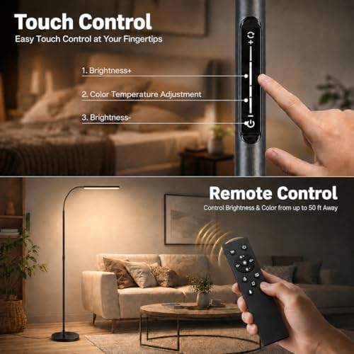 Wio-Mio Floor Lamp, 15W/1000LM Bright LED Floor Lamp with Stepless Dimming