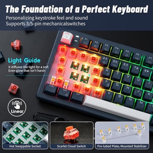 Hexgears Wireless Mechanical Keyboard with Wrist Rest,Tri-Mode BT5.0/2.4GHz/USB-C Hot Swappable Custom Keyboard,Pre-lubed Linear Switches,RGB Backlit Computer Gaming Keyboards for PC/Tablet/PS/Xbox