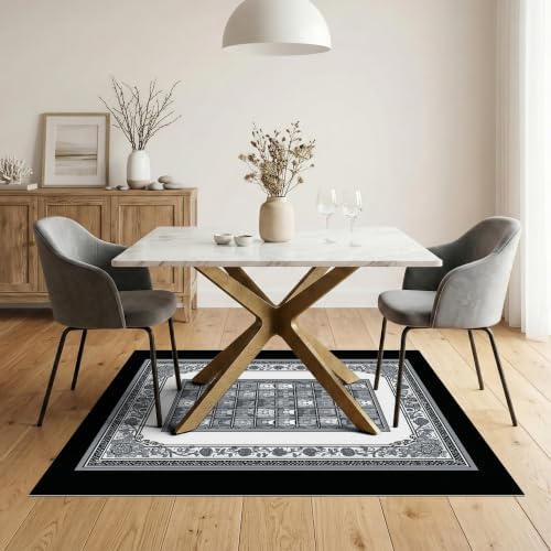 5'x7' Charcoal Gray Cat Motif with Vine Border Ultra-Soft Area Rug