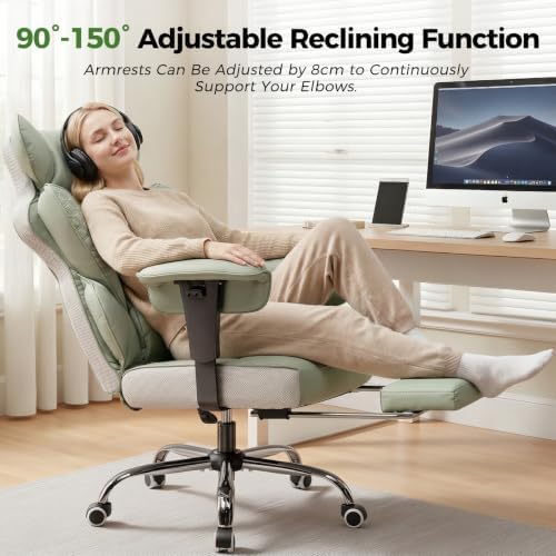 GTPOFFICE Big and Tall Office Chair 400LBS Wide Seat Computer Gaming Chair with Footrest & Comfy Lumbar Support, Leather High Back Executive Chair with Ergonomic Pressure Relief Seat Cushion, Green