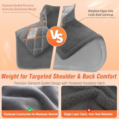3 lb Weighted Heating Pad for Neck and Shoulders and Back, Thanksgiving Gifts for Women, Birthday Gifts for Men Her, Neck Heating Pad with 9 Heat Options 4 Auto-Off Timer, Grey