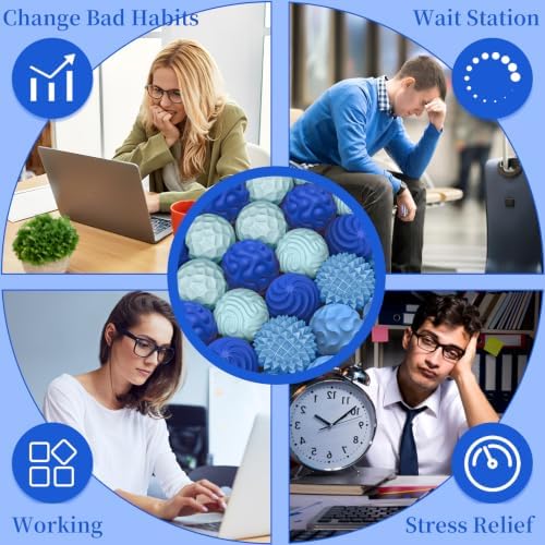 Silicone Magnetic Balls, Fidget Toys for Adults & Teens, 6PCS Stress Balls Sensory Toy, Quiet Magnet Desk Fidgets with Textured, ADHD Anxiety Relief Items, Fun Stocking Suffers Gifts (Blue(8-Pack))