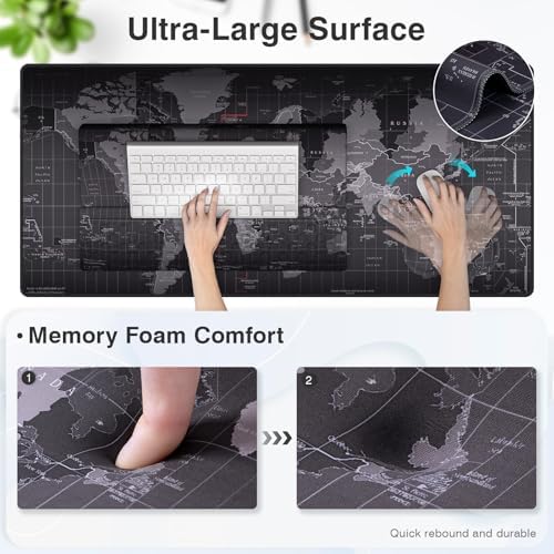 Ospelelf Ergonomic Mouse Pad and Keyboard Stand Wrist Rest Pad Set with Large Mousepad, Memory Foam Comfort, Premium Office Desk Accessories for Pain Relief and Efficiency, Black Map