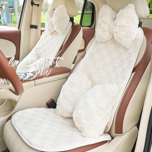 4 Pack Car Neck Pillow and Lumbar Support Cushion Plush Butterfly Knot Headrest Pillow Comfortable Waist Support Cute Car Interior Decor