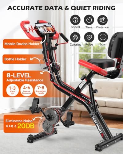 pooboo Folding Magnetic X‑Bike, Upright Exercise Bike for Home Gym