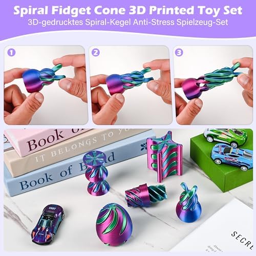 5 Pack Spinning Fidget Toys Purple 3D Printed Desk Decor Set