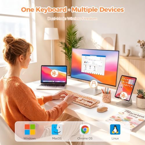 TECKNET Wireless Keyboard and Mouse Combo, Retro Aesthetic Typewriter Style