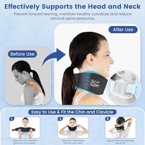 Soft Neck Brace with Hot and Cold Gel Pack – Adjustable Cervical Collar for Men & Women, Breathable Neck Support with Reusable Gel Ice Pack for Comfort at Home, Office & Travel, 2-Piece Set