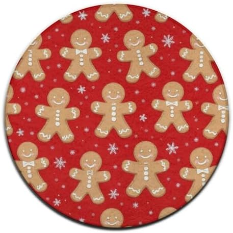 Home Decor Non Slip Kitchen Office Circle Rug, Machine Washable Modern Round Area Rug, Room Sofa Yoga Soft Round Carpet Christmas Red Polka Dots Snowflakes Gingerbread Cookies