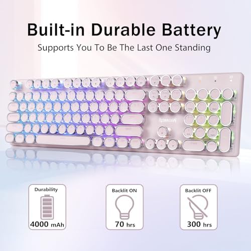Redragon K710 Wireless Typewriter Mechanical Gaming Keyboard, Pink