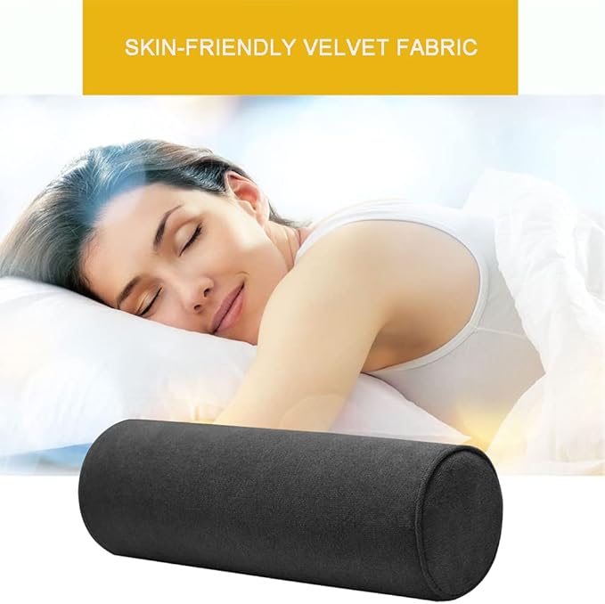 Cylinder Round Memory Foam Support Pillows Cervical Neck Roll Pillow with Pillowcase Soft, Comfortable and Breathable for Sleeping, Chair, Car, Sofa，Travel (Black, 18X6)