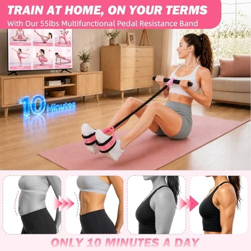 Pedal Resistance Band with Handles, 6-Tubes Natural Rubber Exercise Band