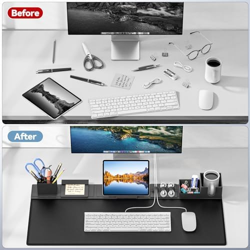 KDD Desk Pad Mat Set, 6 in 1 Mouse Mat with Magnetic Desktop Storage Accessories DIY Feature for Phone and Tablet Stand/Cup Holder/Pen Card Holder/Cable Management for Home Office Accessories