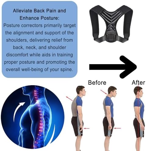 Posture Corrector, Back Brace for Women and Men, Adjustable Back Support, Shoulder Straightener for Improving Hunchback, Providing Pain Relief from Neck, Shoulder, and Upper Back - Black