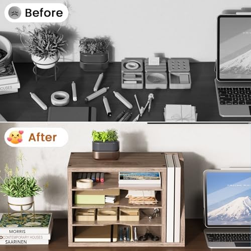 Wooden Mail Organizer, Desk Organizer with 3 Adjustable Shelves