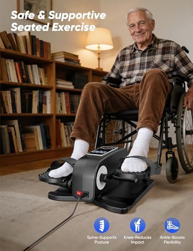 Under Desk Elliptical Machine for Senior, Quiet Motorized Leg Exerciser with Smart Remote, Pedal Exerciser with Adjustable Speeds for Auto/Manual Modes, LCD Monitor, Easy to Use for Home Office