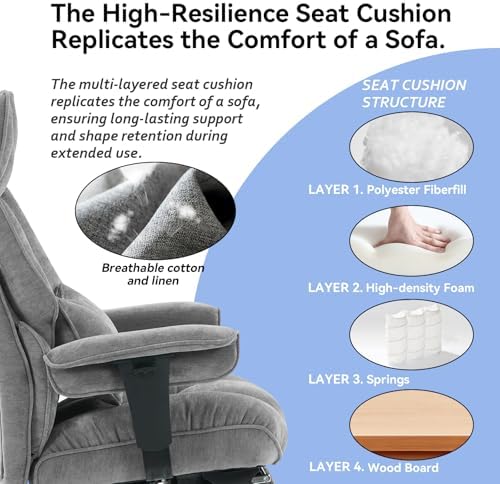 Efomao Big and Tall Fabric Executive Office Chair,Grey