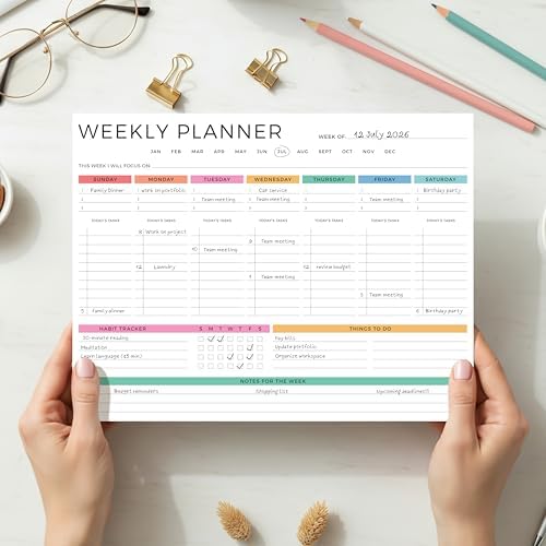 Beautiful Weekly Planner - Undated To Do List Notepad with 52 Sheets