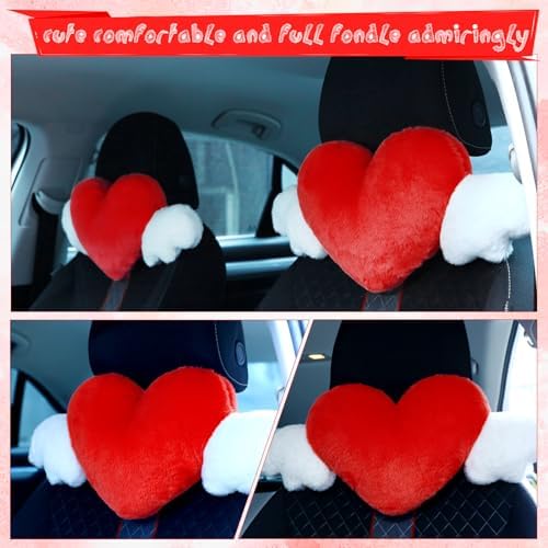 Macarrie 2 Pcs Heart Plush Car Headrest Pillow Angel Wings