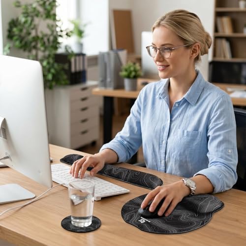 Gimars Upgrade 3 in 1 Enlarge Superfine Smooth Gel Ergonomic Mouse Pad Wrist Support and Keyboard Wrist Rest for Computer, Laptop, Mac, Gaming and Office, Durable, Comfortable and Pain Relief, Map