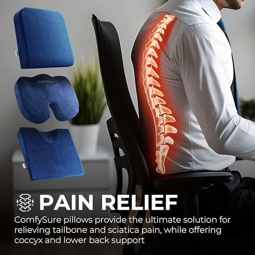ComfySure Wedge Pillow for Office Chair Cushion and Car Seat Cushion - Medium Firm Memory Foam Seat Pad for Truck Seat, Gaming Chair - Orthopedic Support and Pain Relief for Tailbone and Hip