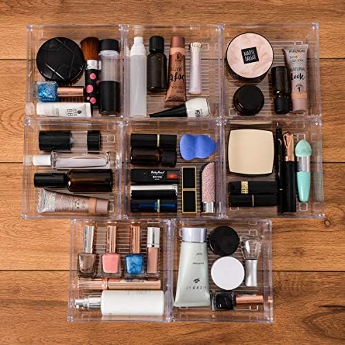 Clear Plastic Drawer Organizer Tray for Vanity Cabinet (6"×6"×2"，Set of 8),Storage Tray for Makeup, Kitchen Utensils, Jewelries, and Gadgets…