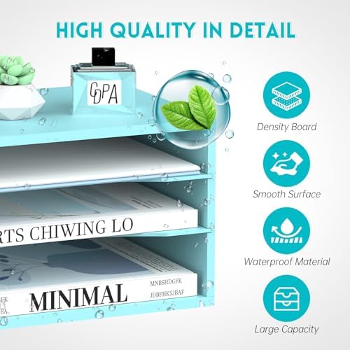 3 Tier Wood Desk Organizer, Mail Sorter and Paper Organizer for Desk, Blue