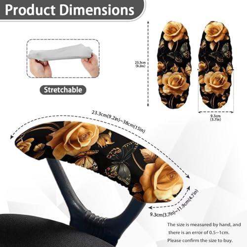 Rose Butterfly Print Office Chair Arm Covers Protectors, Elastic Chair Armrest Slipcovers Soft Comfy Desk Chair Armrest Covers, Universal Game Chair Arm Rest Covers