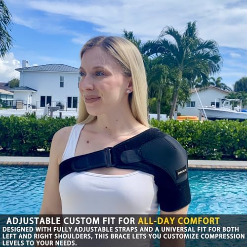 Shoulder Brace - Adjustable Shoulder Support and Compression Sleeve for Torn Rotator Cuff, AC Joint Pain Relief - Arm Immobilizer Wrap, Dislocated Shoulder for Men & Women (Black S-M)