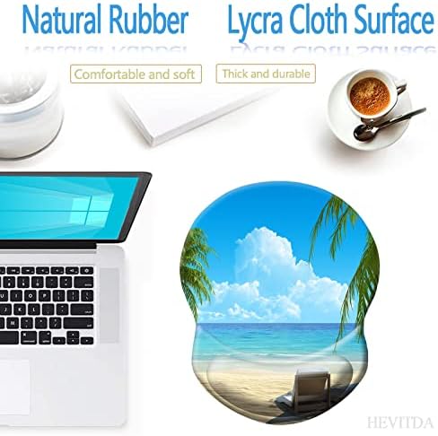 Ergonomic Mouse Pad with Wrist Support, Pain Relief Comfort Wrist Rest Pad with Non-Slip PU Base for Gaming, Home, Office & Travel, Blue Sky Beach