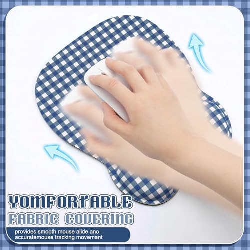 Sabary Dark Blue Gingham Mouse Pad with Wrist Rest Checkered Mouse Pad