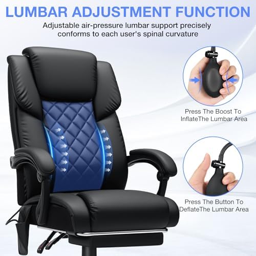HOFFREE Reclining Office Chair with Lumbar Support and Adjustable Headrest 400lbs Executive Office Chair with Foot Rest PU Leather Ergonomic Desk Chair,Linkage Armrests,Black