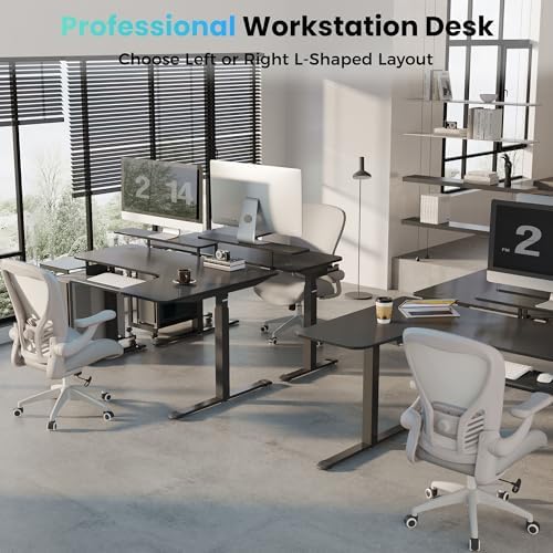 EUREKA ERGONOMIC 55 Inch L Shaped Electric Standing Desk, Height Adjustable Computer Gaming Desk with Keyboard Tray, Mouse Pad, Home Office Work,Carbon Fiber Black, Right Side