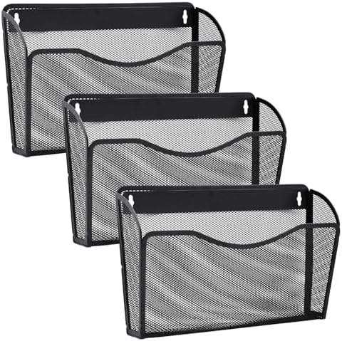 Gawerk 3 Pack Wall File Organizer, Mesh Wall File Pocket Mail Organizer Hanging Metal Vertical Wall Mounted File Holder for Office/Home