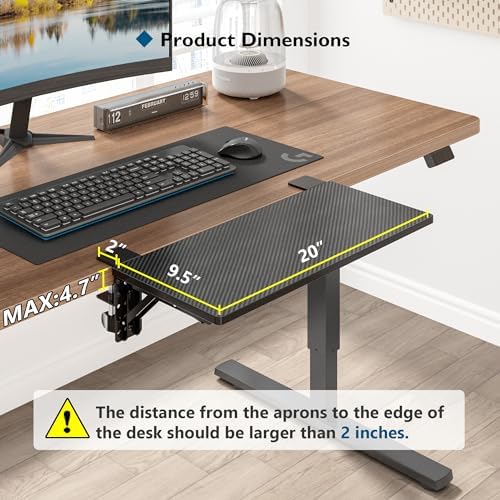 BONTEC Small Ergonomics Desk Extender Tray, 20 x 9.5 Inch, Black Carbon