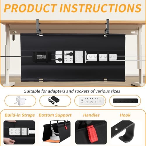 Under Desk Cable Management Tray No Drill,36Inch Cable Management,Black
