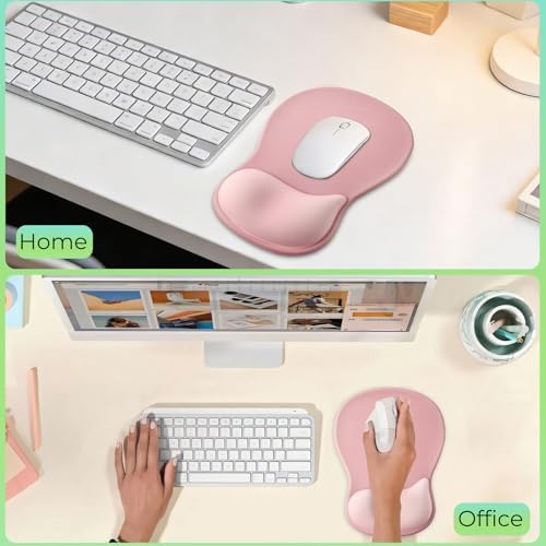 Gel Wrist Rest Mouse Pad, Ergonomic Mousepad with Wrist Support, Relieve Wrist Pain, Gaming Mousepad with Concave Design Cushion & Non-Slip PU Base, for Home Office Laptop Computer, Pink