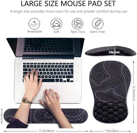 Mouse Pad Wrist Support, Laokiiy 2 in1 Keyboard Wrist Rest+ Ergonomic Mouse Pad, Non-Slip Wrist Rest for Computer Keyboard, Made Easy Typing & Relieve Wrist Pain(Black White)