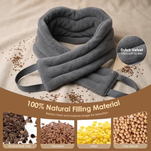 Microwavable Heat Pad for Neck and Shoulders, Warm Compress Wrap, Grey