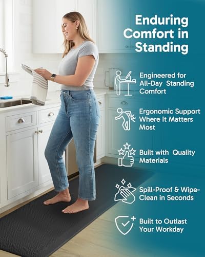 Ophanie Kitchen Mats for Floor,3/4 inch Thick,24x70 Anti Fatigue Cushioned Mat,Kitchen Rugs,Waterproof,Comfort Ergonomic Standing Mat for Office,Home,Sink with 99+ Pairs of Anti-Slip Bottom Ridges