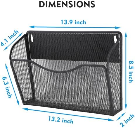 EASEPRES Magnetic 3 Single Pocket Mesh Hanging File Organizer, Vertical Wall Mounted Magazine File Holder, Mount Basket Mail Paper Document Folder Organizing for Office, Home and School, Black
