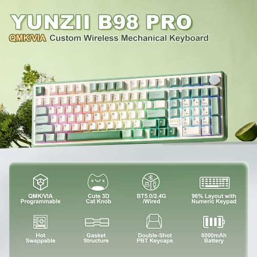 YUNZII B98 PRO 96% Wireless Mechanical Keyboard (Matcha Green, Milk Switch)