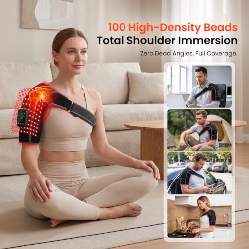 Cordless Red Light Therapy Shoulder Wrap with Vibration Massage, 100-LEDs