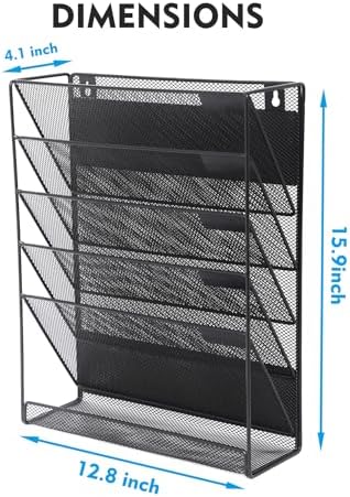 EASEPRES Magnetic File Organizer Mesh 6-Tier, Hanging Wall Mount File Organizer Vertical Holder Rack for Office Home, Black