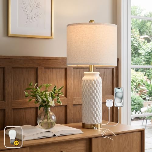 USumkky 25'' Touch Table Lamp for Nightstand White Ceramic -3 Way Dimmable