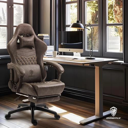 Dowinx Gaming Chair Big and Tall, Ergonomic PC Gaming Chair with Footrest & Massage, Racing Style Reclining Computer Chair for Adults, 400LBS Capacity - Heavy Duty Gamer Chair (Brown)